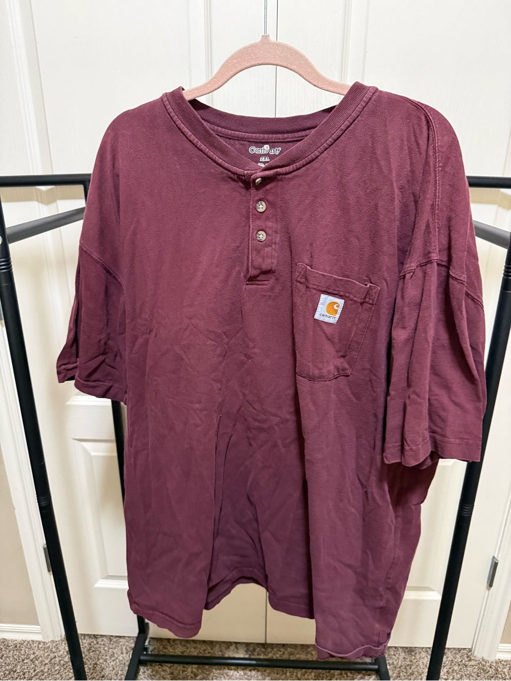 Carhartt Short-Sleeve Henley Pocket Tee in Maroon